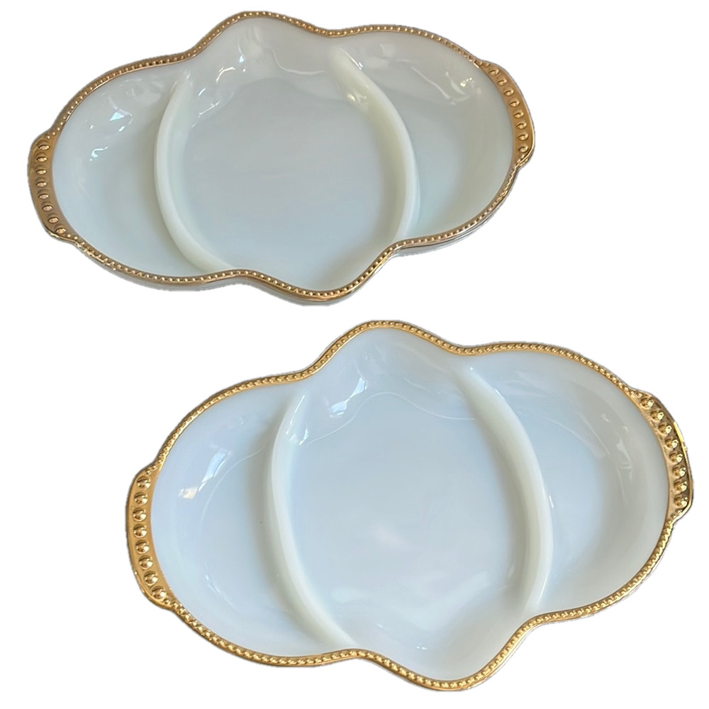 Pair of vintage FireKing oven ware pickle dishes